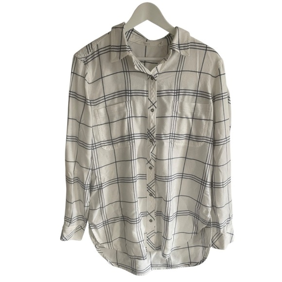 Athleta Tops - Athleta Womens Soft Button Up White Blue Plaid Shirt Size Medium